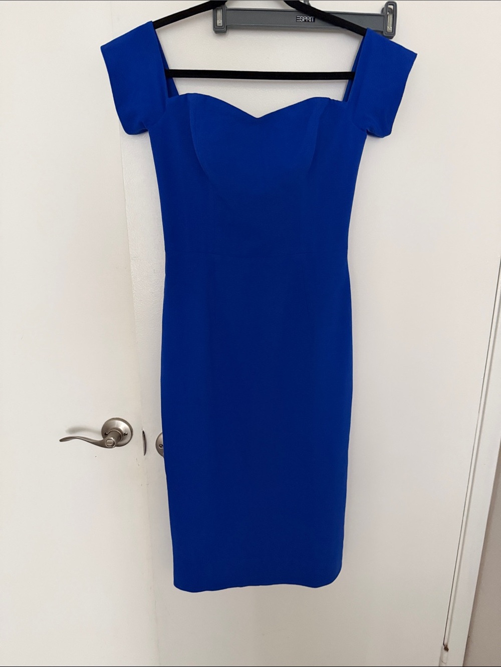 Dress the Population Cobalt Blue Off-Shoulder Midi Sheath Dress